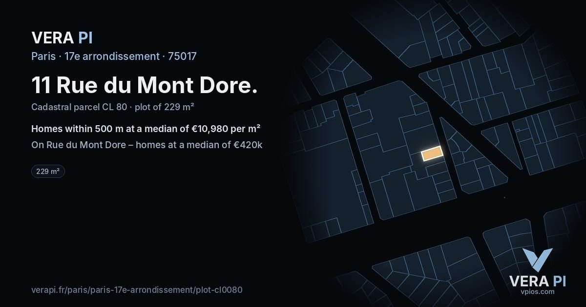 11 Rue du Mont Dore, 17e arrondissement at night – the plot lit, the parcels around coloured by the prices near them
