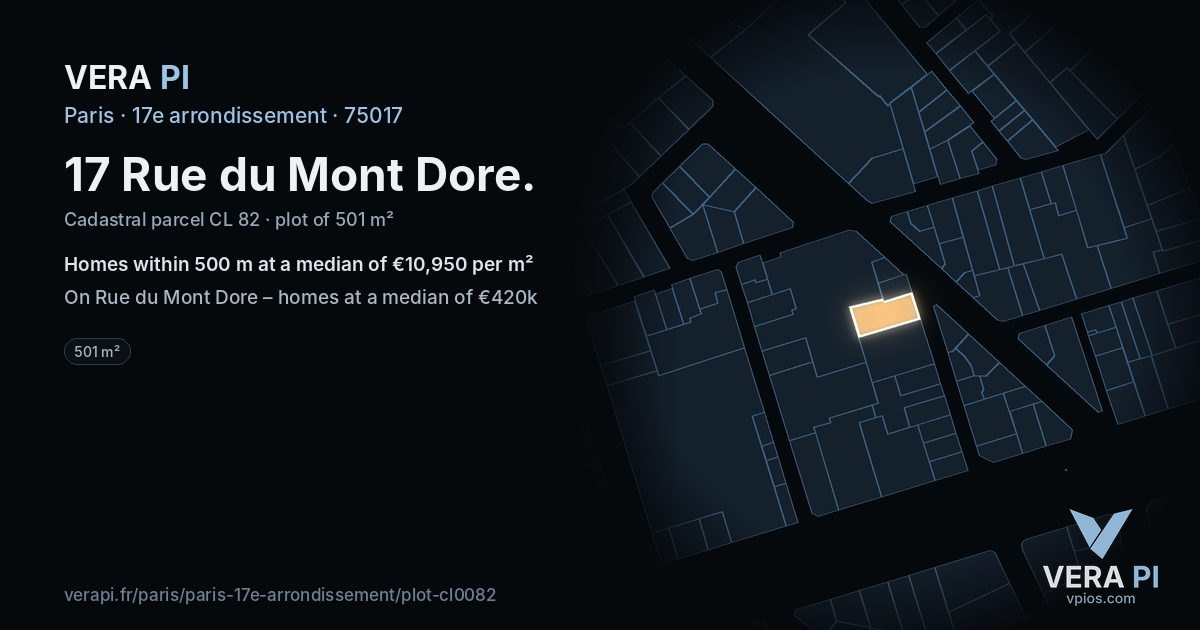 17 Rue du Mont Dore, 17e arrondissement at night – the plot lit, the parcels around coloured by the prices near them