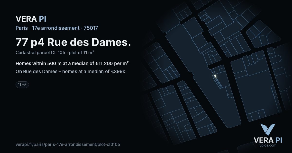 77 p4 Rue des Dames, 17e arrondissement at night – the plot lit, the parcels around coloured by the prices near them