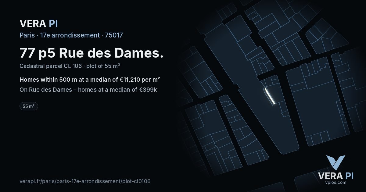 77 p5 Rue des Dames, 17e arrondissement at night – the plot lit, the parcels around coloured by the prices near them