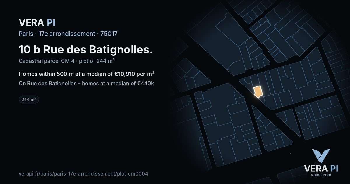 10 b Rue des Batignolles, 17e arrondissement at night – the plot lit, the parcels around coloured by the prices near them