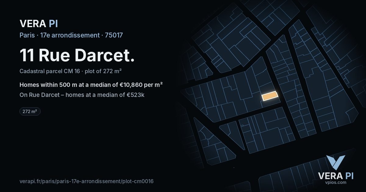 11 Rue Darcet, 17e arrondissement at night – the plot lit, the parcels around coloured by the prices near them