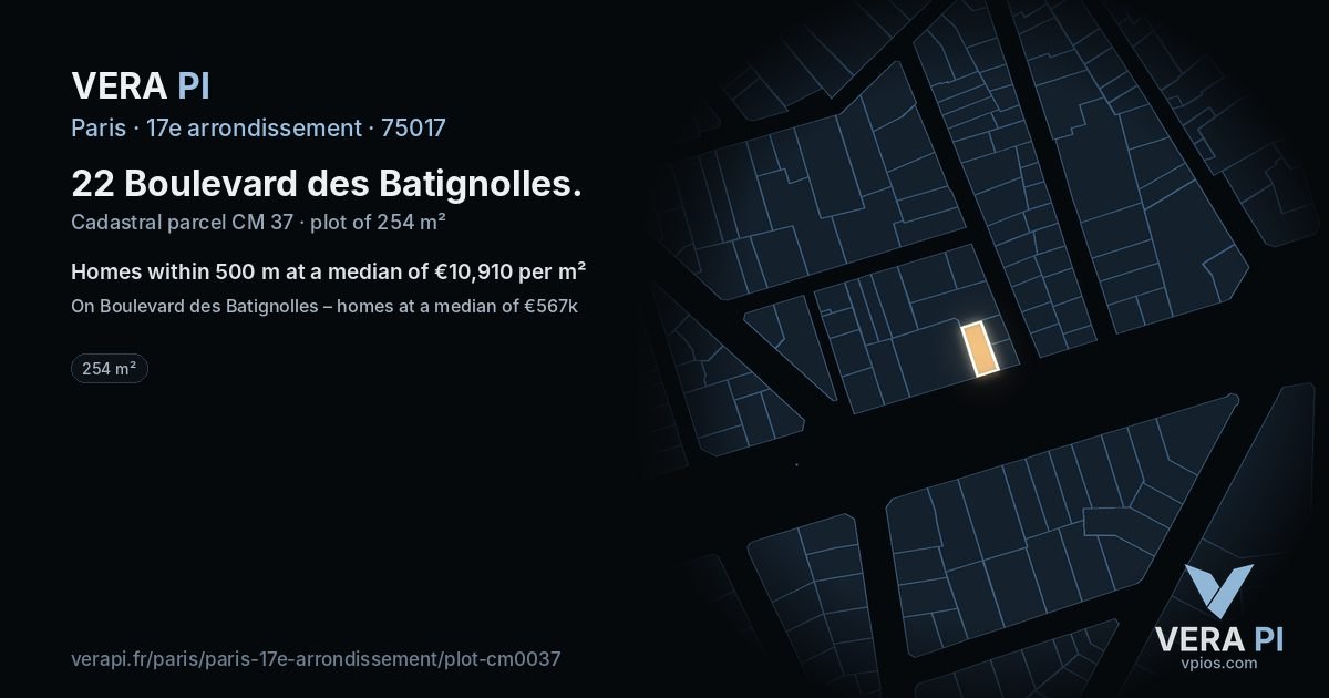 22 Boulevard des Batignolles, 17e arrondissement at night – the plot lit, the parcels around coloured by the prices near them