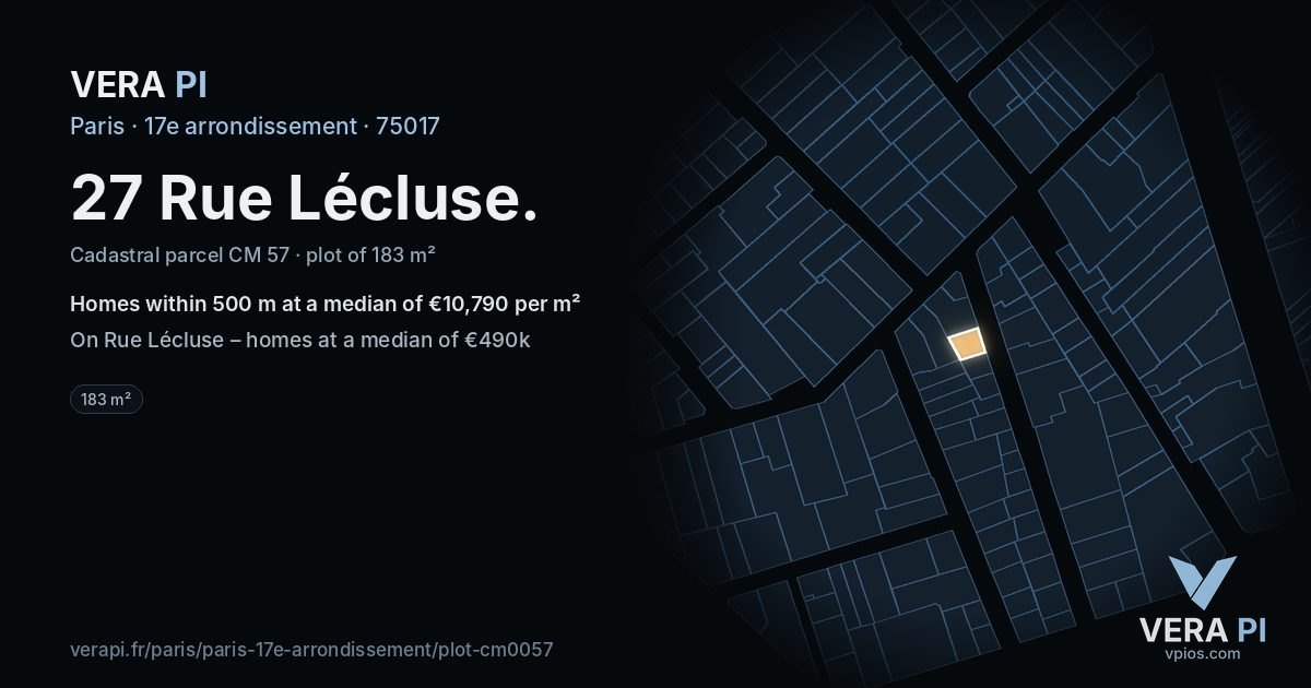 27 Rue Lécluse, 17e arrondissement at night – the plot lit, the parcels around coloured by the prices near them