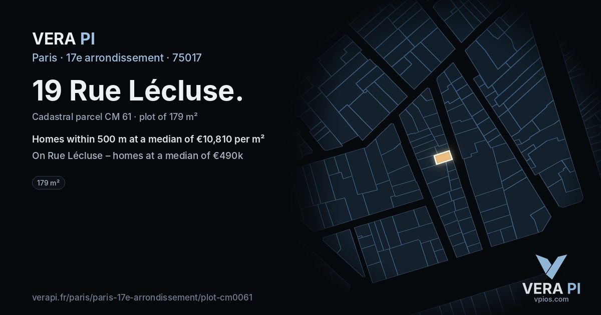 19 Rue Lécluse, 17e arrondissement at night – the plot lit, the parcels around coloured by the prices near them