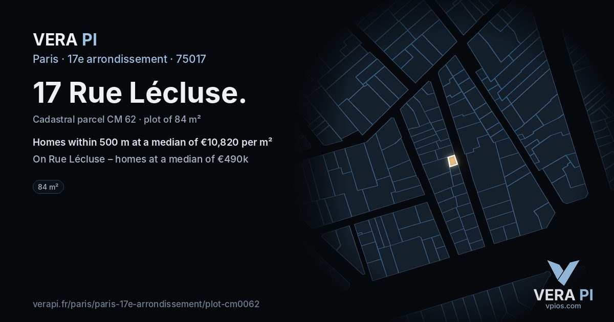 17 Rue Lécluse, 17e arrondissement at night – the plot lit, the parcels around coloured by the prices near them