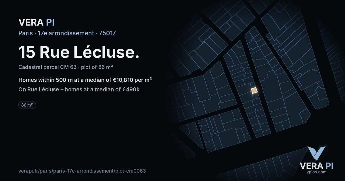 15 Rue Lécluse, 17e arrondissement at night – the plot lit, the parcels around coloured by the prices near them