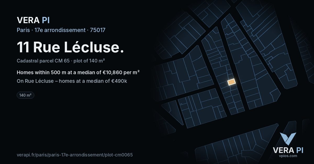 11 Rue Lécluse, 17e arrondissement at night – the plot lit, the parcels around coloured by the prices near them