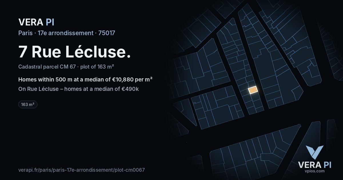 7 Rue Lécluse, 17e arrondissement at night – the plot lit, the parcels around coloured by the prices near them