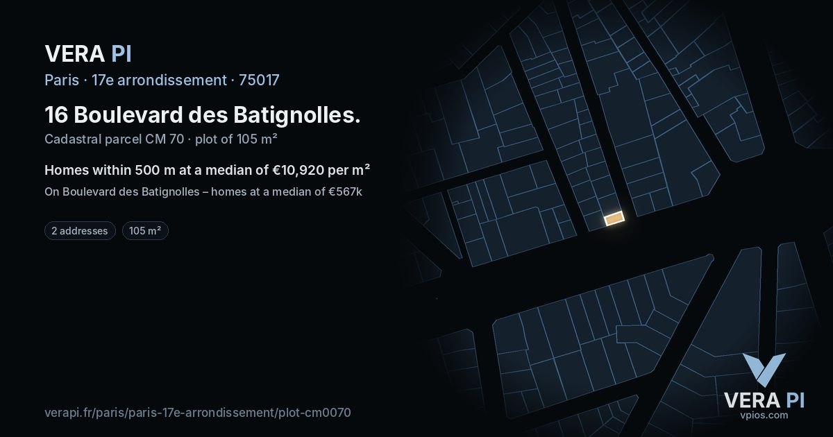 16 Boulevard des Batignolles, 17e arrondissement at night – the plot lit, the parcels around coloured by the prices near them