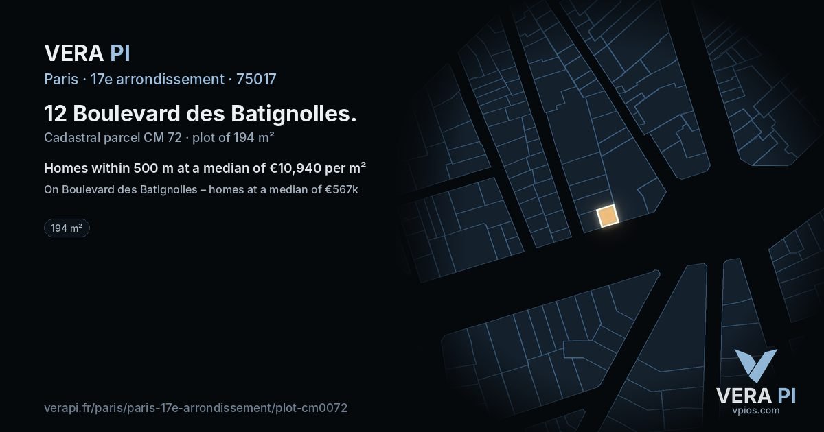 12 Boulevard des Batignolles, 17e arrondissement at night – the plot lit, the parcels around coloured by the prices near them