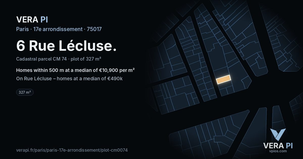 6 Rue Lécluse, 17e arrondissement at night – the plot lit, the parcels around coloured by the prices near them