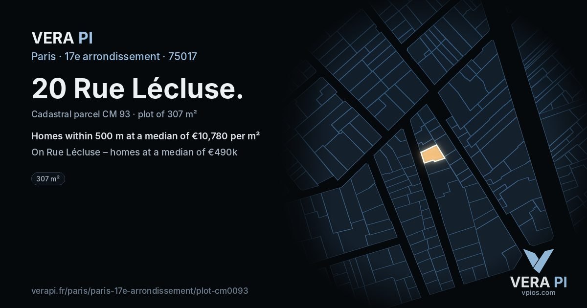 20 Rue Lécluse, 17e arrondissement at night – the plot lit, the parcels around coloured by the prices near them