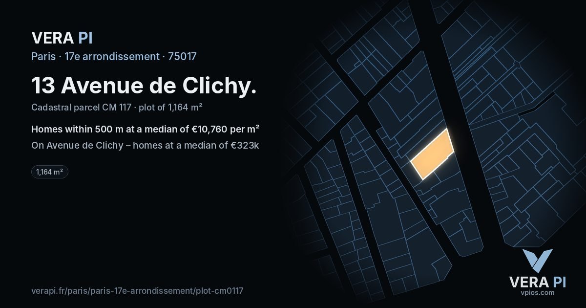 13 Avenue de Clichy, 17e arrondissement at night – the plot lit, the parcels around coloured by the prices near them