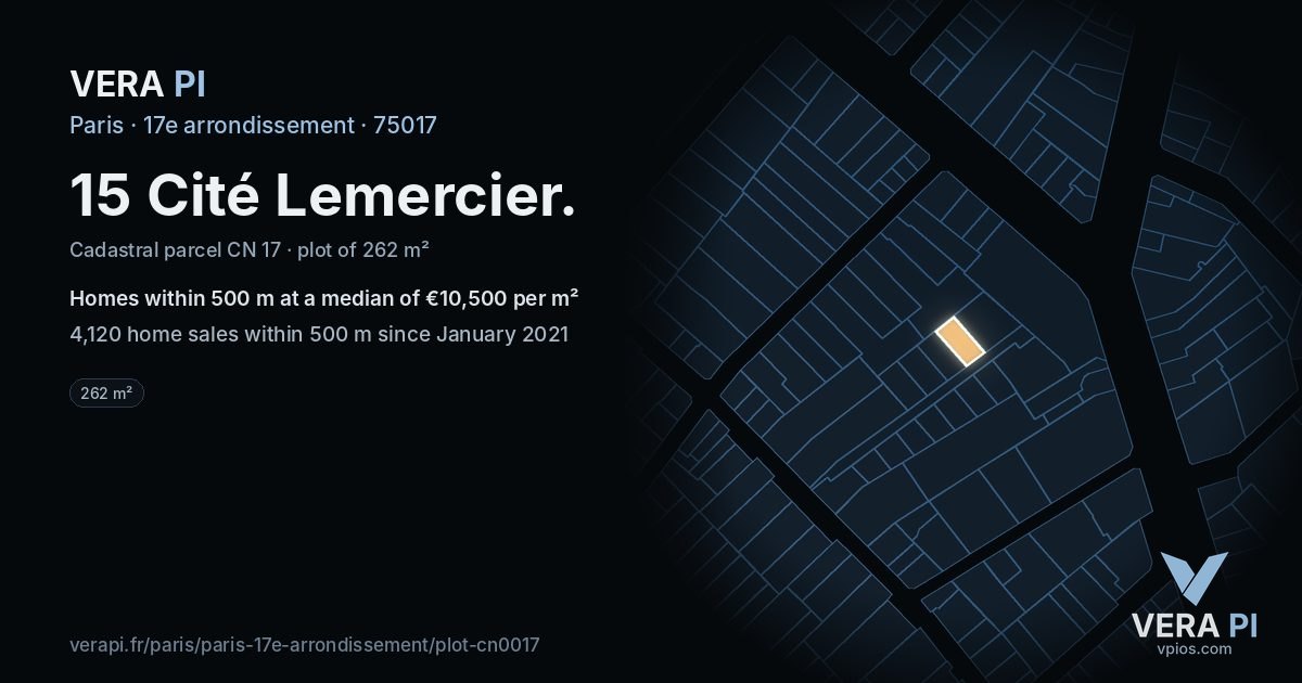 15 Cité Lemercier, 17e arrondissement at night – the plot lit, the parcels around coloured by the prices near them