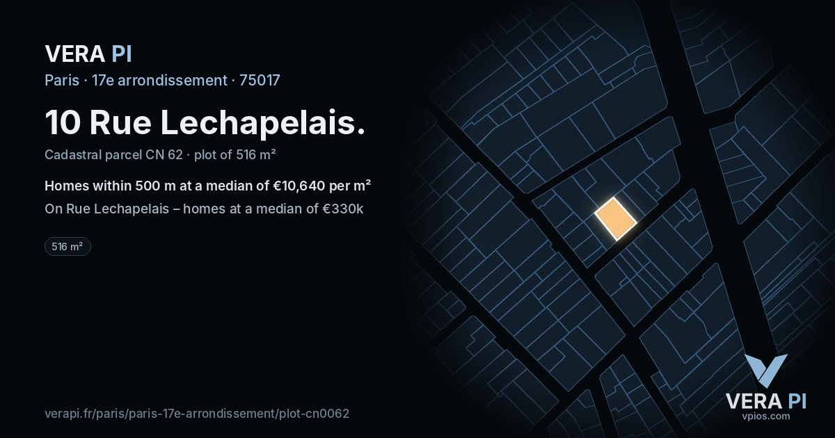 10 Rue Lechapelais, 17e arrondissement at night – the plot lit, the parcels around coloured by the prices near them