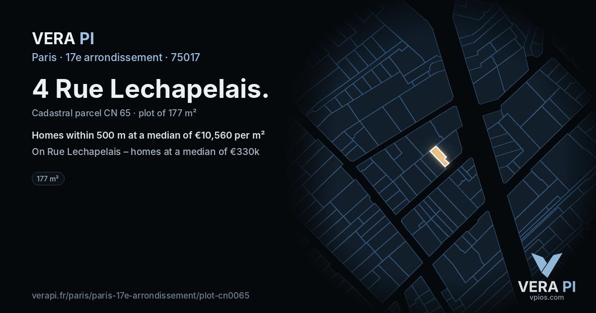 4 Rue Lechapelais, 17e arrondissement at night – the plot lit, the parcels around coloured by the prices near them