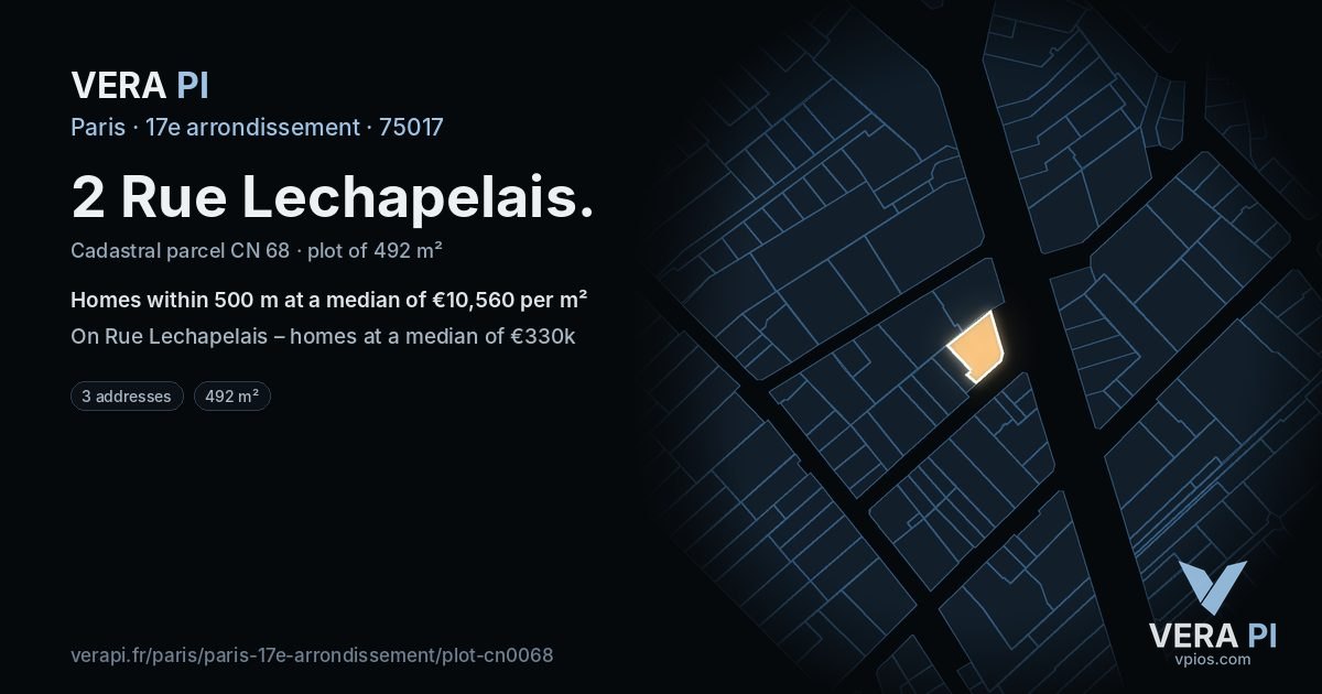 2 Rue Lechapelais, 17e arrondissement at night – the plot lit, the parcels around coloured by the prices near them