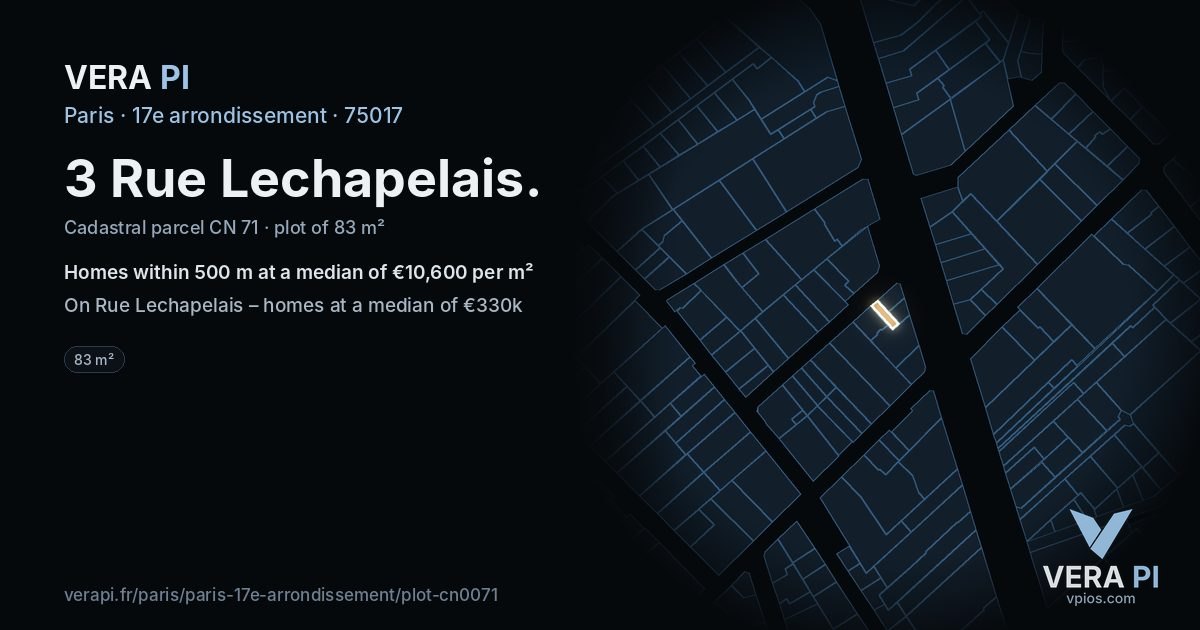 3 Rue Lechapelais, 17e arrondissement at night – the plot lit, the parcels around coloured by the prices near them