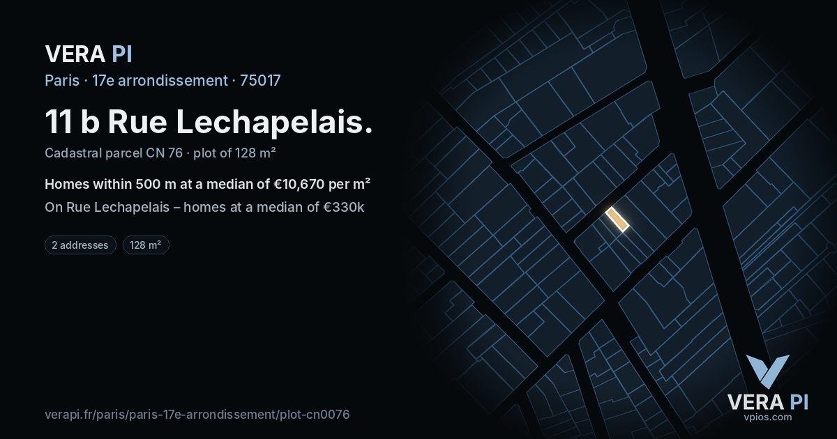 11 b Rue Lechapelais, 17e arrondissement at night – the plot lit, the parcels around coloured by the prices near them