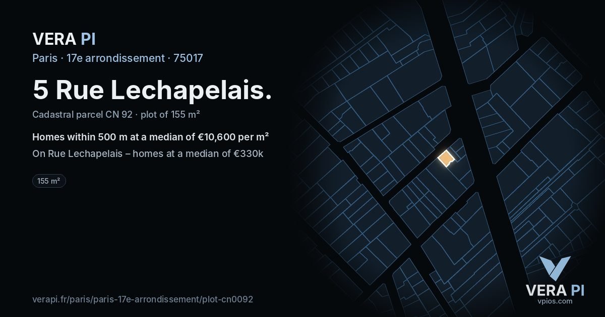 5 Rue Lechapelais, 17e arrondissement at night – the plot lit, the parcels around coloured by the prices near them