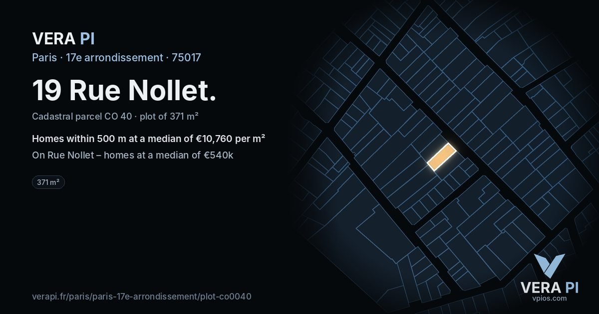 19 Rue Nollet, 17e arrondissement at night – the plot lit, the parcels around coloured by the prices near them