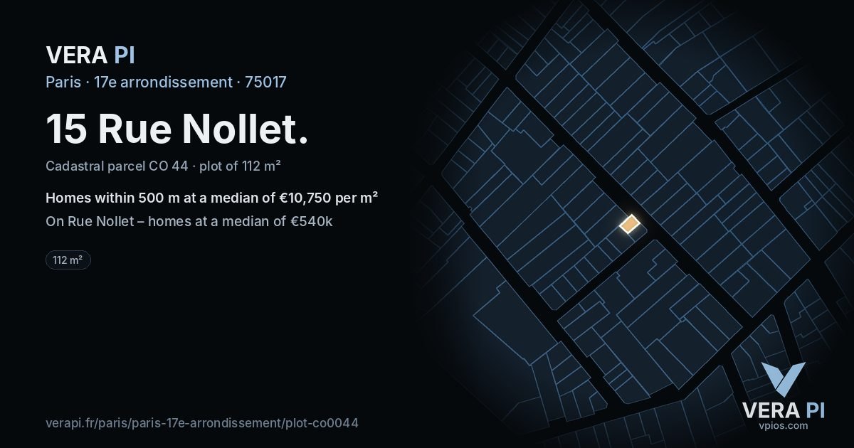 15 Rue Nollet, 17e arrondissement at night – the plot lit, the parcels around coloured by the prices near them