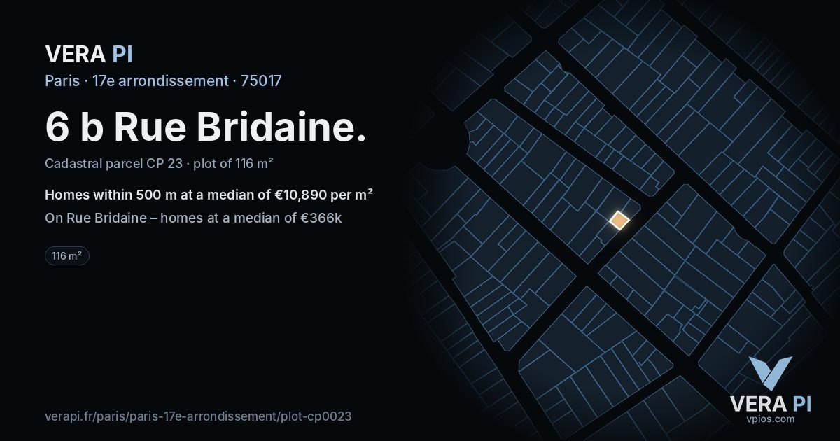 6 b Rue Bridaine, 17e arrondissement at night – the plot lit, the parcels around coloured by the prices near them
