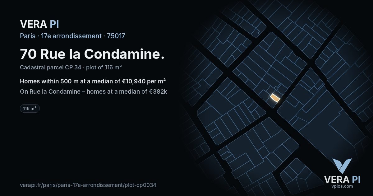 70 Rue la Condamine, 17e arrondissement at night – the plot lit, the parcels around coloured by the prices near them