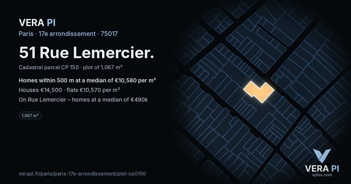 51 Rue Lemercier, 17e arrondissement at night – the plot lit, the parcels around coloured by the prices near them