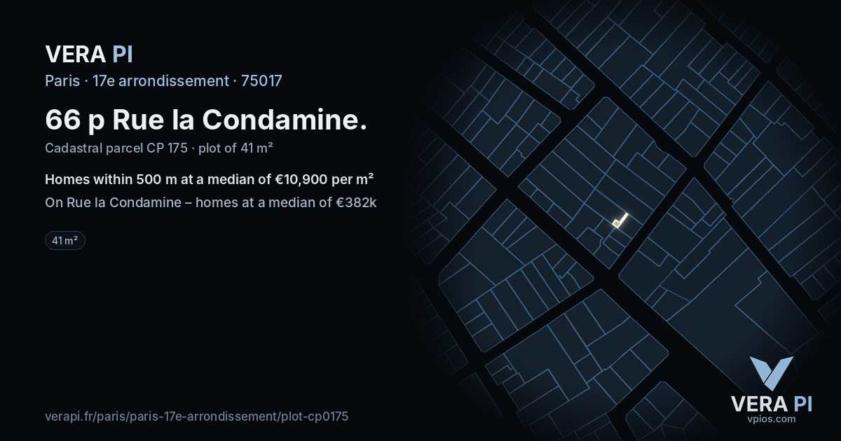 66 p Rue la Condamine, 17e arrondissement at night – the plot lit, the parcels around coloured by the prices near them