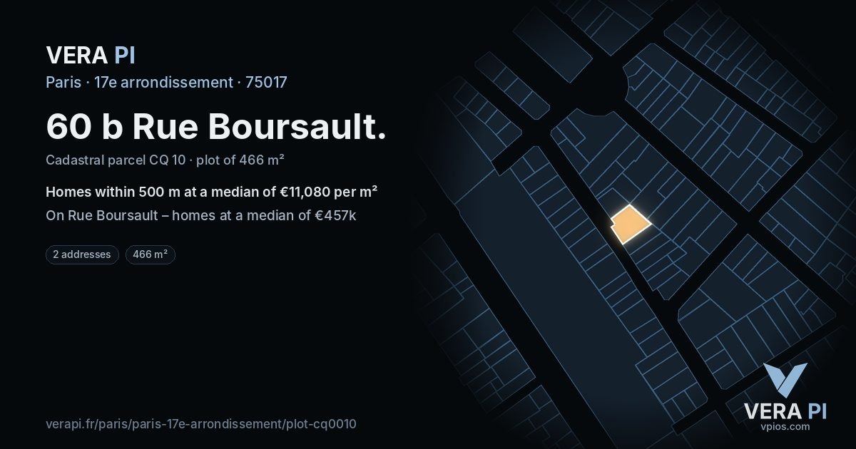 60 b Rue Boursault, 17e arrondissement at night – the plot lit, the parcels around coloured by the prices near them