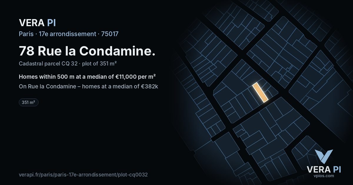 78 Rue la Condamine, 17e arrondissement at night – the plot lit, the parcels around coloured by the prices near them