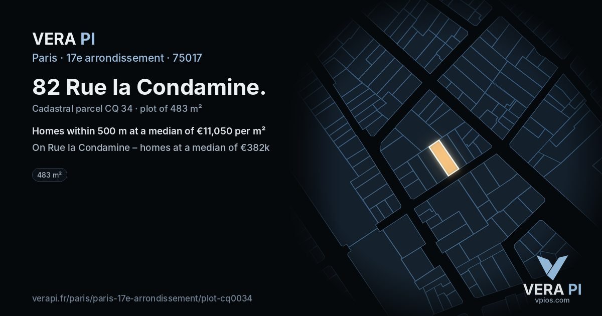 82 Rue la Condamine, 17e arrondissement at night – the plot lit, the parcels around coloured by the prices near them