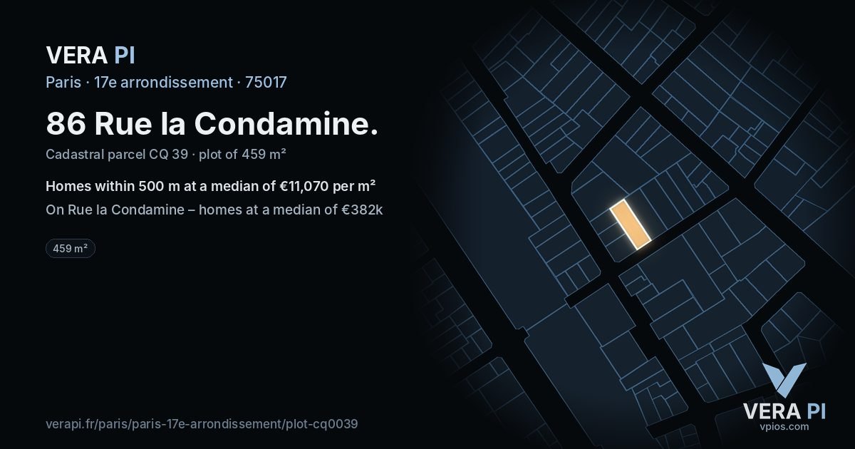 86 Rue la Condamine, 17e arrondissement at night – the plot lit, the parcels around coloured by the prices near them