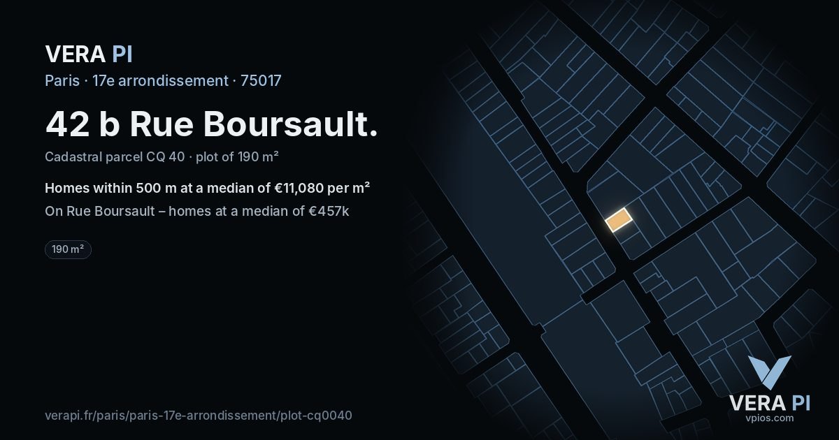 42 b Rue Boursault, 17e arrondissement at night – the plot lit, the parcels around coloured by the prices near them