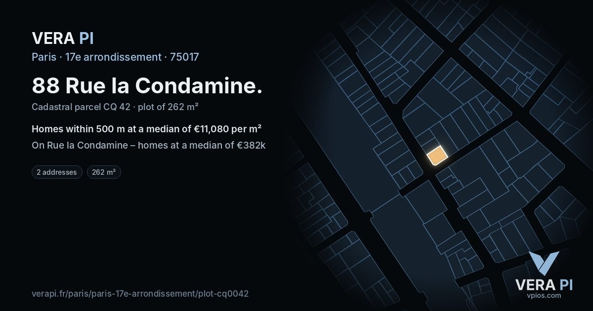 88 Rue la Condamine, 17e arrondissement at night – the plot lit, the parcels around coloured by the prices near them