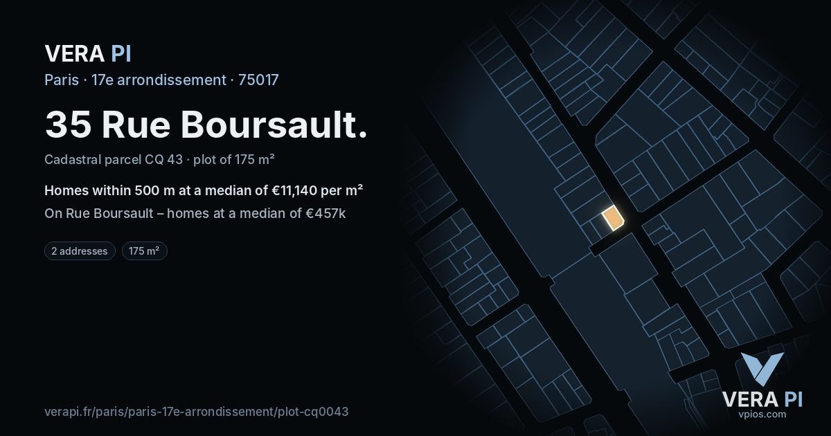 35 Rue Boursault, 17e arrondissement at night – the plot lit, the parcels around coloured by the prices near them