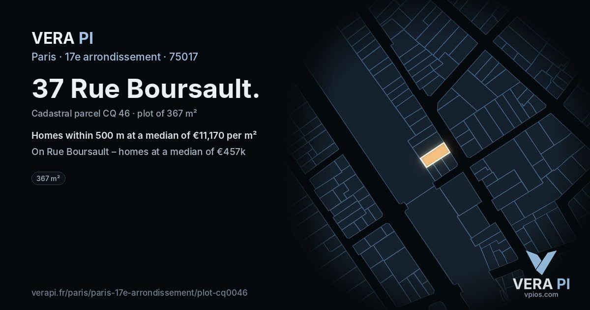 37 Rue Boursault, 17e arrondissement at night – the plot lit, the parcels around coloured by the prices near them