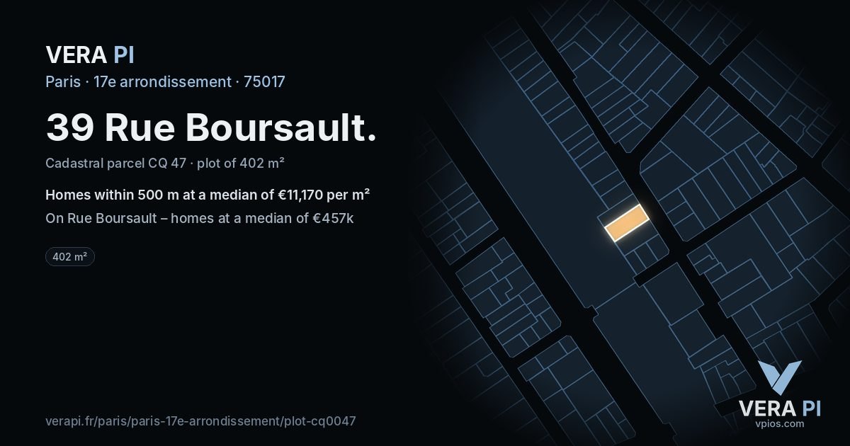 39 Rue Boursault, 17e arrondissement at night – the plot lit, the parcels around coloured by the prices near them