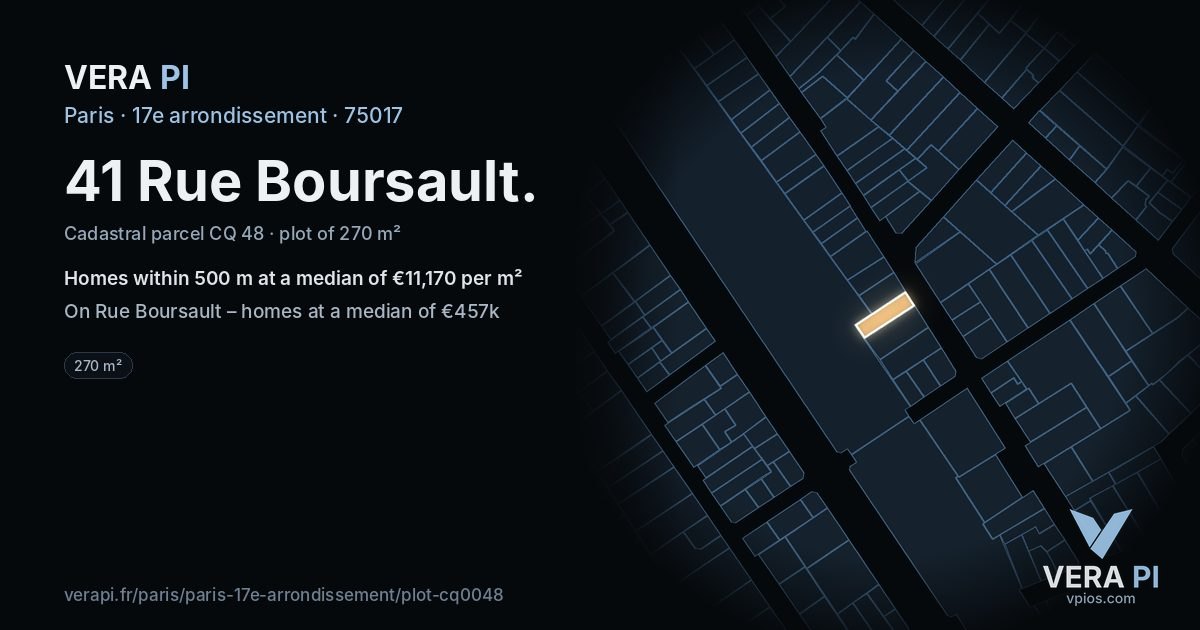 41 Rue Boursault, 17e arrondissement at night – the plot lit, the parcels around coloured by the prices near them