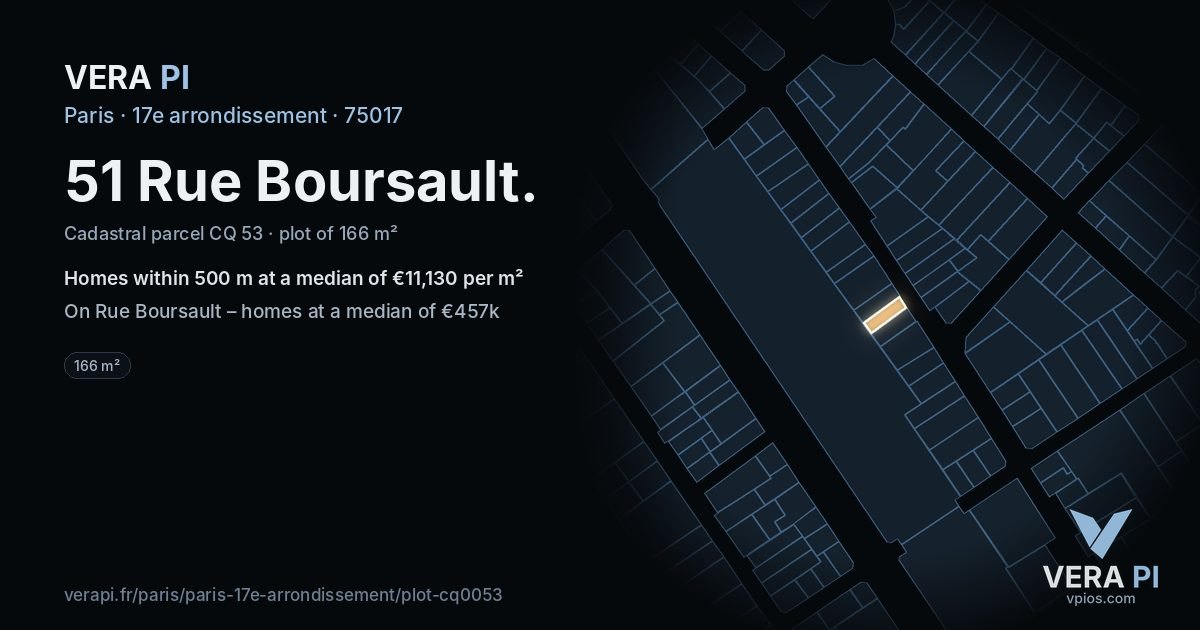 51 Rue Boursault, 17e arrondissement at night – the plot lit, the parcels around coloured by the prices near them