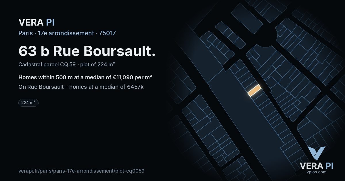 63 b Rue Boursault, 17e arrondissement at night – the plot lit, the parcels around coloured by the prices near them