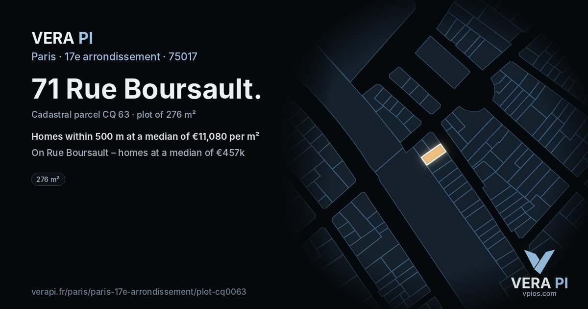 71 Rue Boursault, 17e arrondissement at night – the plot lit, the parcels around coloured by the prices near them