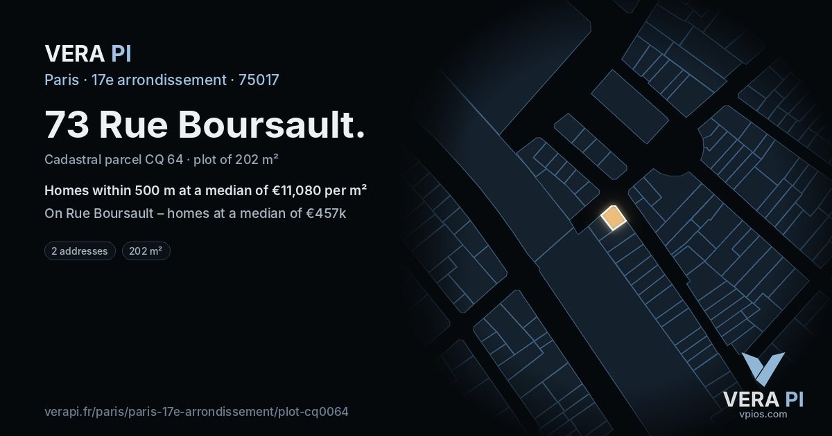 73 Rue Boursault, 17e arrondissement at night – the plot lit, the parcels around coloured by the prices near them