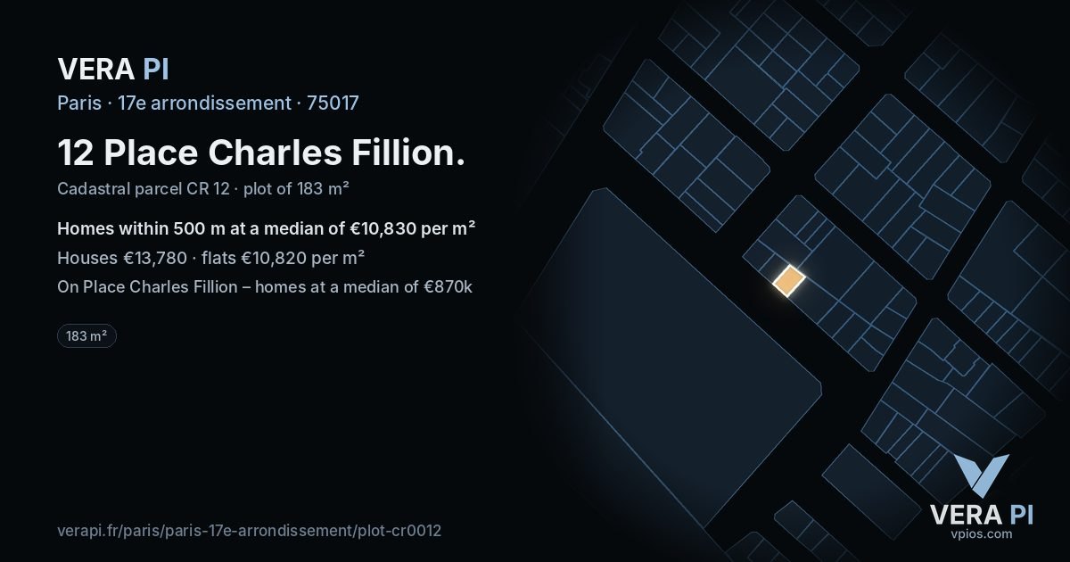 12 Place Charles Fillion, 17e arrondissement at night – the plot lit, the parcels around coloured by the prices near them