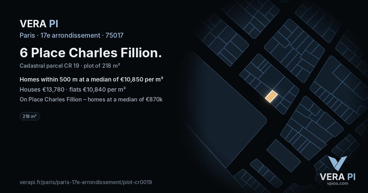 6 Place Charles Fillion, 17e arrondissement at night – the plot lit, the parcels around coloured by the prices near them