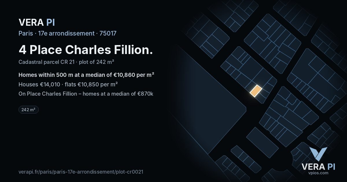 4 Place Charles Fillion, 17e arrondissement at night – the plot lit, the parcels around coloured by the prices near them