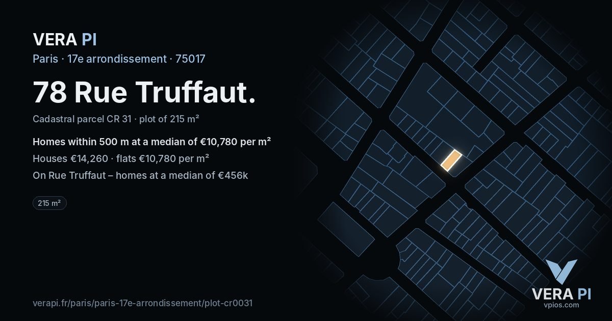 78 Rue Truffaut, 17e arrondissement at night – the plot lit, the parcels around coloured by the prices near them
