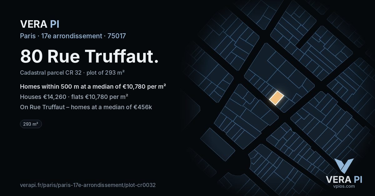 80 Rue Truffaut, 17e arrondissement at night – the plot lit, the parcels around coloured by the prices near them